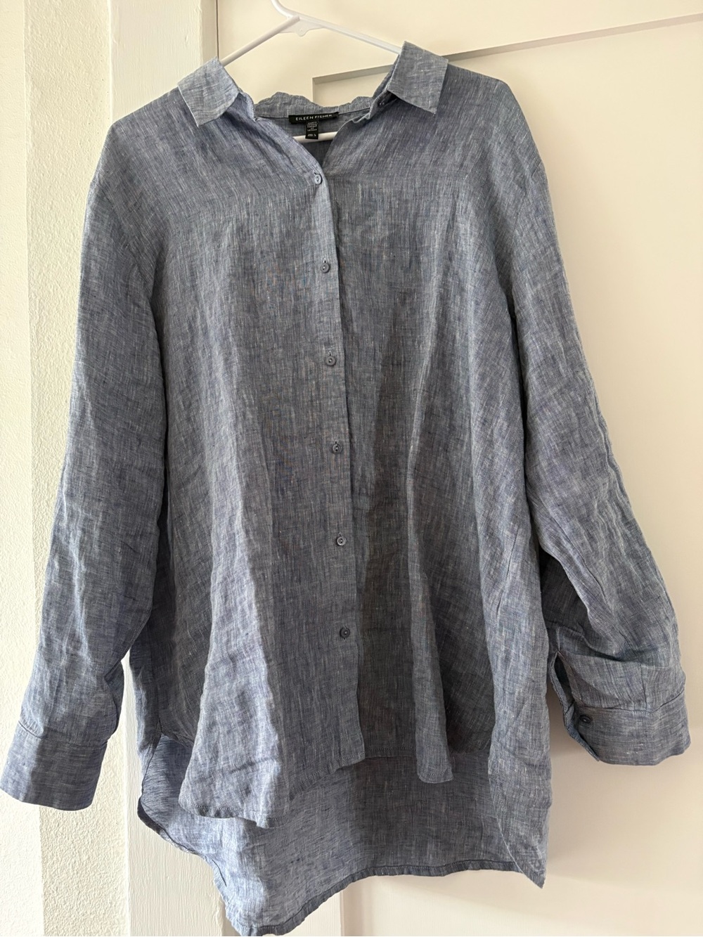 Eileen Fisher Linen Chambray Button-Up Shirt - Blue